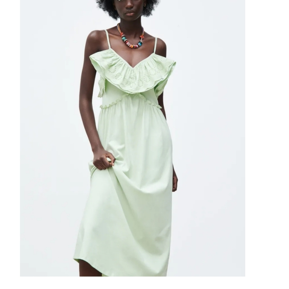 Zara eyelet ruffle strappy maxi/midi dress